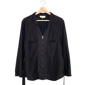 Isabel Marant Etoile Linen Blend Utility Jacket Zip Front Belted Black 6 Medium